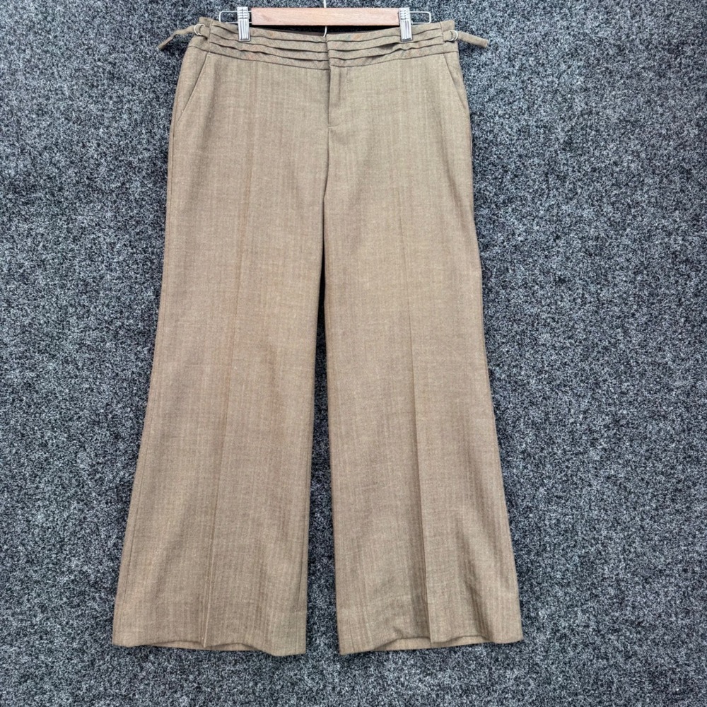 Gap The Trouser Brown Herringbone Wool Blend Wide Leg Ankle Pants Size 8 Stretch